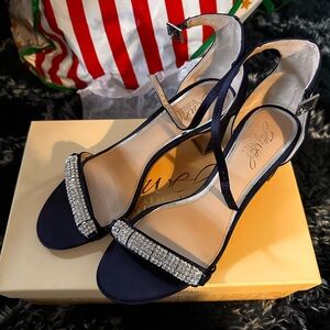 Jewel Badgley Mischka Navy Heels with Rhinestones